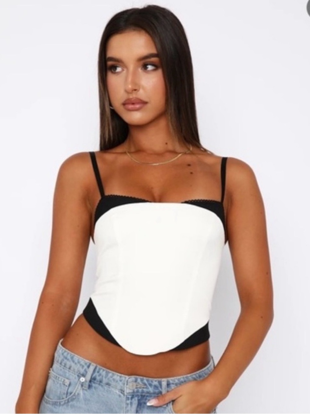 White Fox Boutique Two-Tone White and Black Corset Tank Top